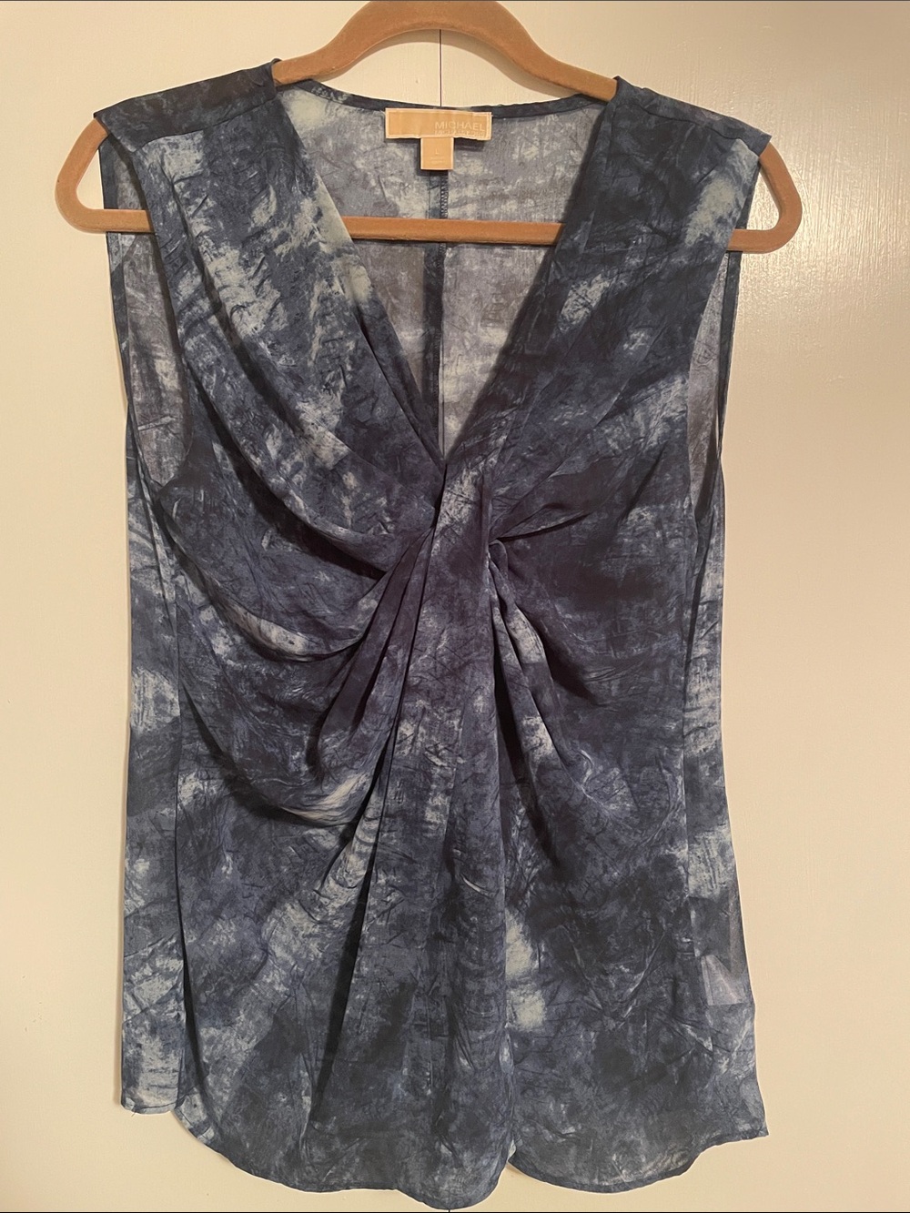 Michael Kors Sleeveless Twist-Front Blue Tie-Dye Top Size L